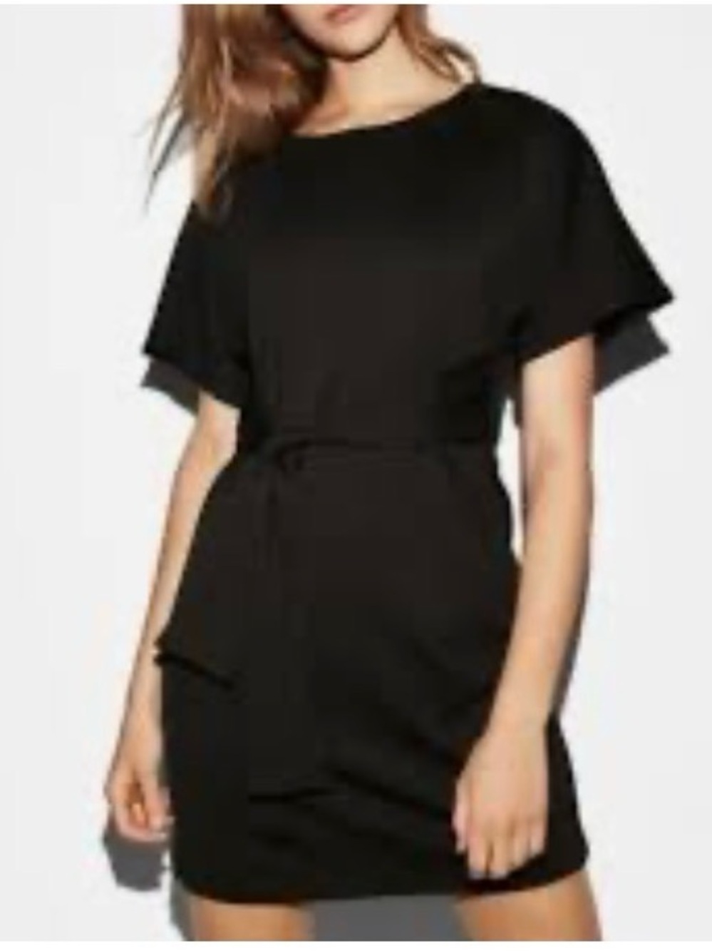 Express Black Short Sleeve Tie-Waist Mini Dress Un-Hemmed Size Medium